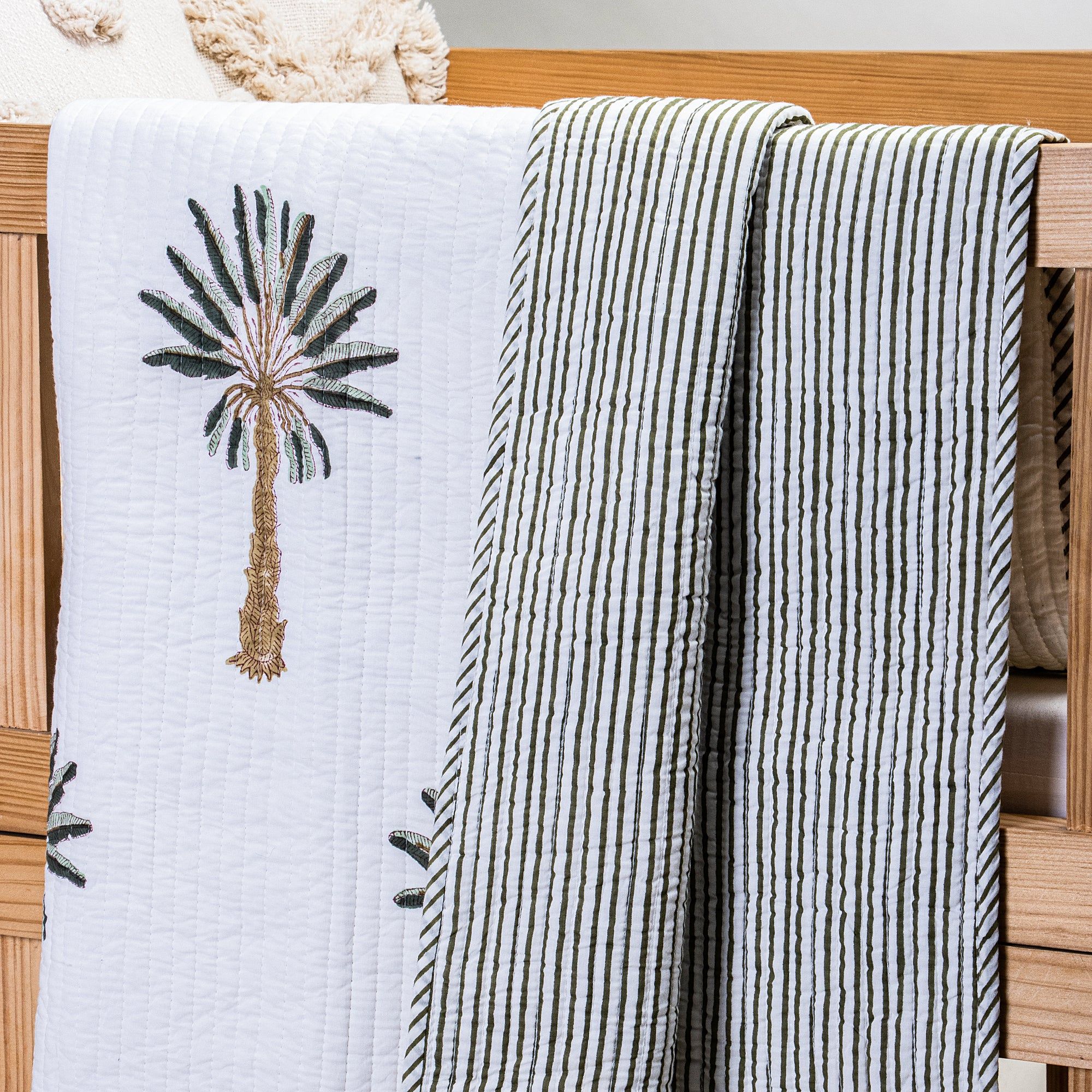 Green Palm Tree Hand Printed Soft Baby Blankets 136